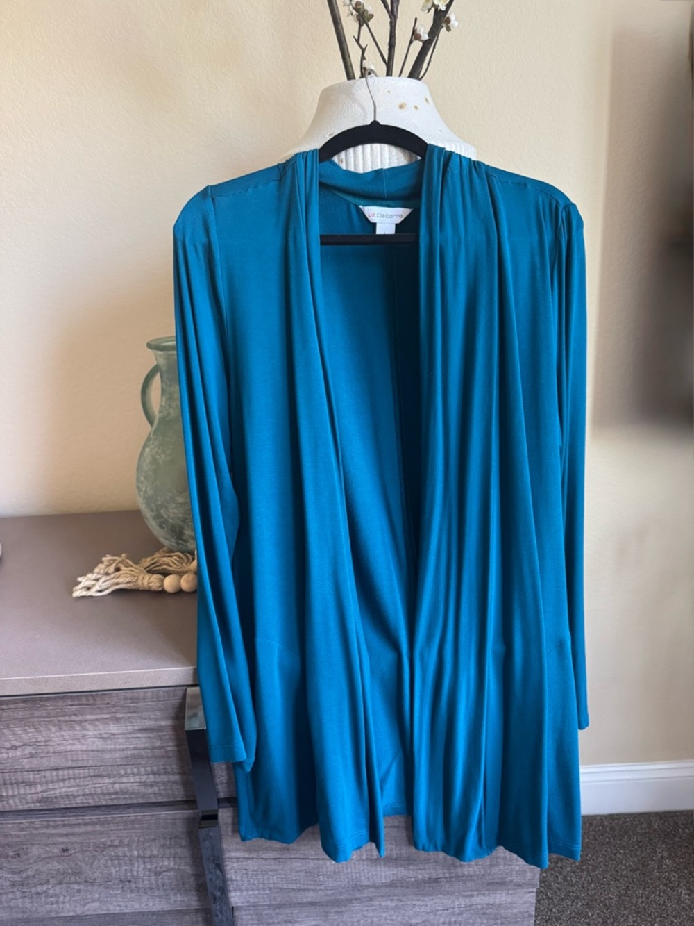 Liz Claiborne Teal Open-Front Lightweight Cardigan